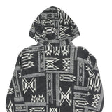 LAUREN RALPH LAUREN Womens Black & White Geometric Full Zip Hoodie L Relaxed Fit
