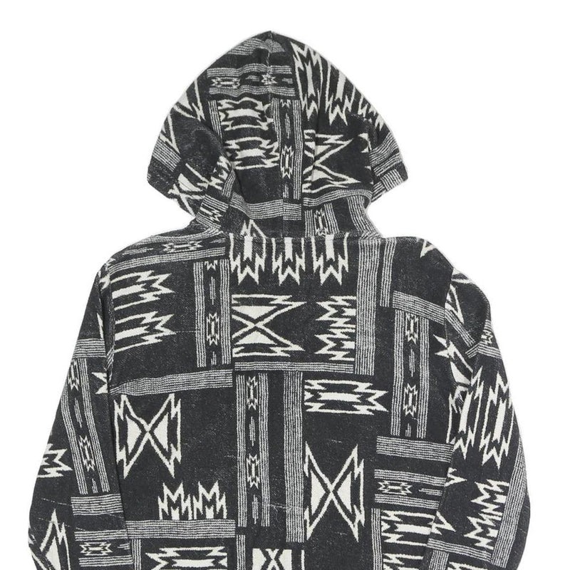LAUREN RALPH LAUREN Womens Black & White Geometric Full Zip Hoodie L Relaxed Fit