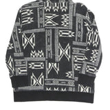 LAUREN RALPH LAUREN Womens Black & White Geometric Full Zip Hoodie L Relaxed Fit