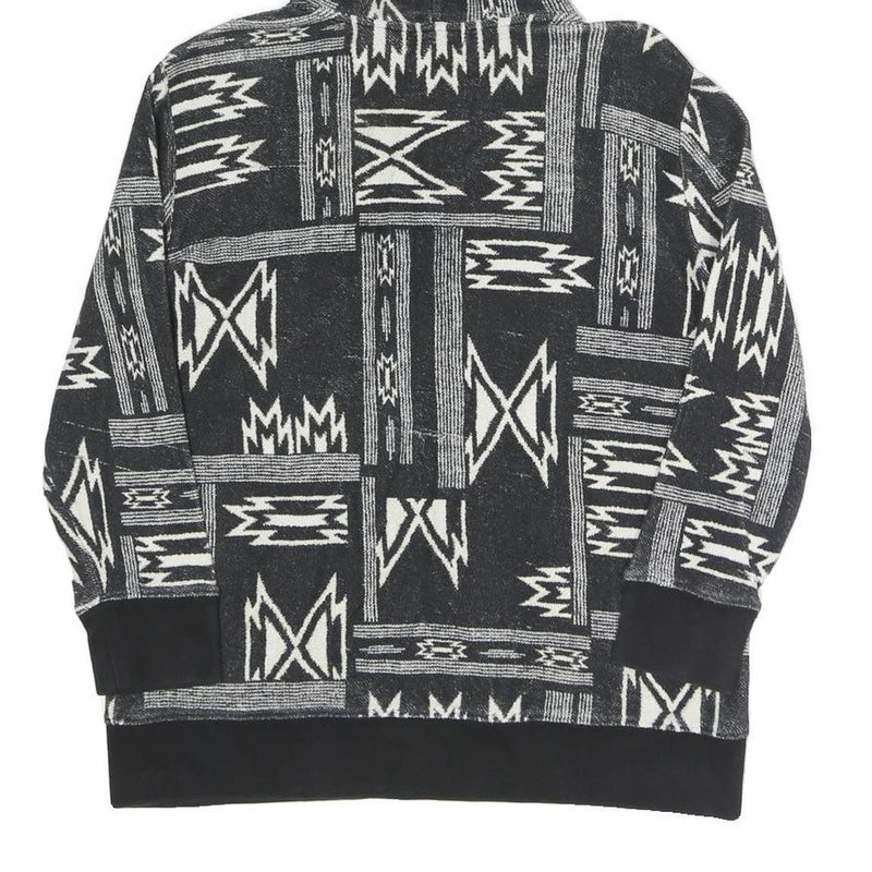 LAUREN RALPH LAUREN Womens Black & White Geometric Full Zip Hoodie L Relaxed Fit