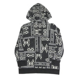 LAUREN RALPH LAUREN Womens Black & White Geometric Full Zip Hoodie L Relaxed Fit