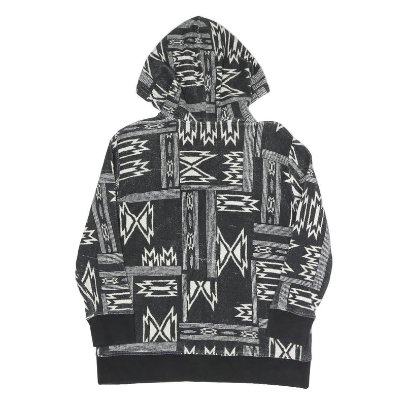 LAUREN RALPH LAUREN Womens Black & White Geometric Full Zip Hoodie L Relaxed Fit