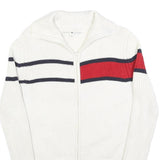 TOMMY HILFIGER Womens White & Red Patterned Jumper Full Zip Roll Neck Rib Knit M