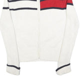 TOMMY HILFIGER Womens White & Red Patterned Jumper Full Zip Roll Neck Rib Knit M