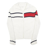 TOMMY HILFIGER Womens White & Red Patterned Jumper Full Zip Roll Neck Rib Knit M