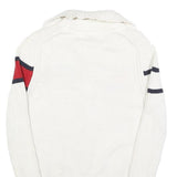 TOMMY HILFIGER Womens White & Red Patterned Jumper Full Zip Roll Neck Rib Knit M