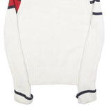 TOMMY HILFIGER Womens White & Red Patterned Jumper Full Zip Roll Neck Rib Knit M