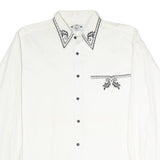 DAY-X Mens White XL Shirt Cotton Blend Long Sleeve Black Embroidery