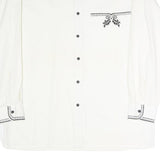 DAY-X Mens White XL Shirt Cotton Blend Long Sleeve Black Embroidery