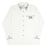 DAY-X Mens White XL Shirt Cotton Blend Long Sleeve Black Embroidery