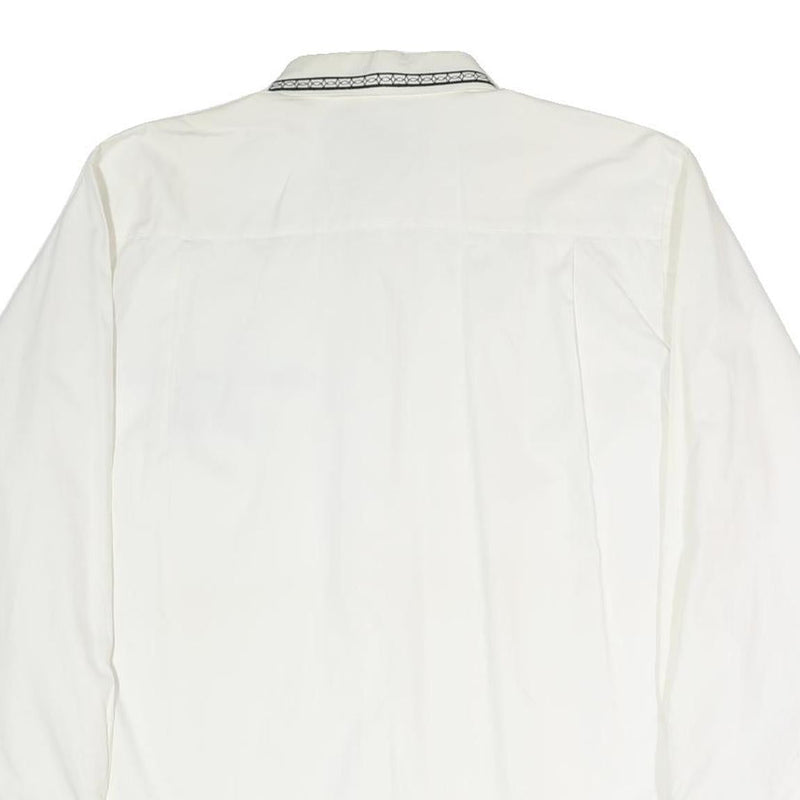 DAY-X Mens White XL Shirt Cotton Blend Long Sleeve Black Embroidery