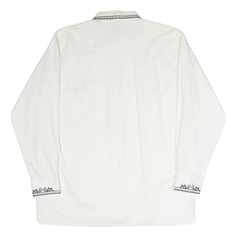 DAY-X Mens White XL Shirt Cotton Blend Long Sleeve Black Embroidery