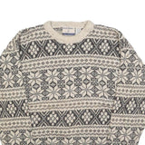 HIGH SIERRA Mens Cream & Charcoal Patterned Wool Blend Jumper Crew Neck Basic