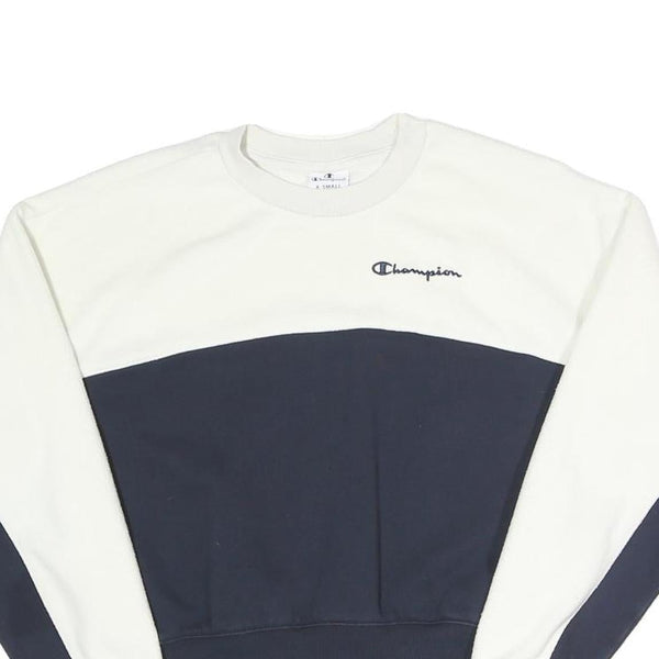 CHAMPION Womens White & Navy Crew Neck XS Colourblock Sweatshirt Pullover