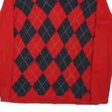 TOMMY HILFIGER Womens Red & Navy Patterned V-Neck Jumper Cable Knit L Cotton