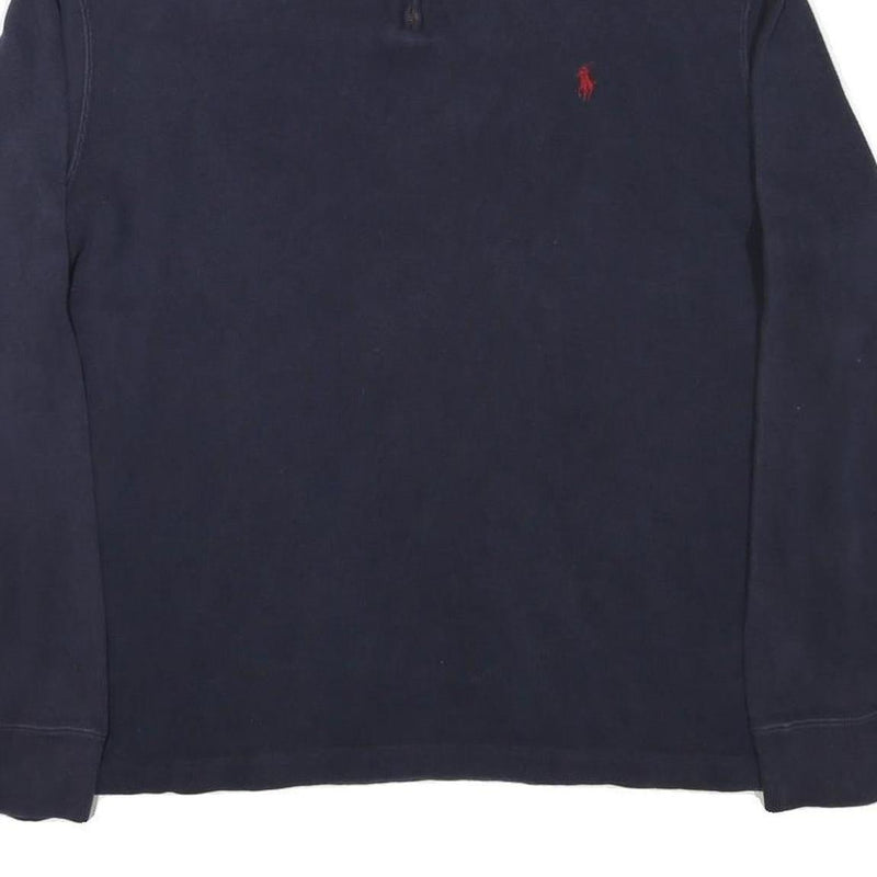 POLO RALPH LAUREN Mens Navy Blue Plain Quarter Zip Pullover Jumper L Cotton