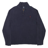 POLO RALPH LAUREN Mens Navy Blue Plain Quarter Zip Pullover Jumper L Cotton