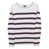 TOMMY HILFIGER Womens White Navy & Red Striped Patterned Crew Neck Basic Knit