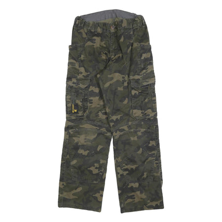 WORK-WEAR Mens Cotton Blend Green Camouflage Regular Cargo Trousers W27 L29 Work