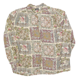 NOSTOLGIA Womens Cream Patchwork Print Shirt Long Sleeve Button Neck L