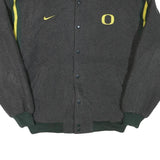 NIKE Mens Grey & Green Oregon Varsity Jacket L Polyester Blend Button Closure