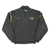 NIKE Mens Grey & Green Oregon Varsity Jacket L Polyester Blend Button Closure
