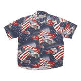 MAGELLAN Mens Blue Red Cotton Printed Shirt L Vintage Classic Car American Flag