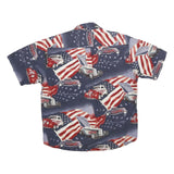 MAGELLAN Mens Blue Red Cotton Printed Shirt L Vintage Classic Car American Flag