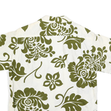 NOW! Mens White & Olive Green Cotton Blend Short Sleeve Shirt S Relaxed Fit