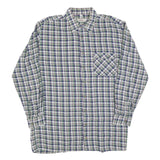 CONDOR Mens Blue Green Check Shirt L Cotton Blend Casual Long Sleeve