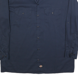 DICKIES Mens Navy Blue Cotton Blend Work Shirt Long Sleeve L Heavy Duty