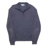CALVIN KLEIN Mens Blue Plain Pullover Round Neck Basic Knit L Jumper Cotton