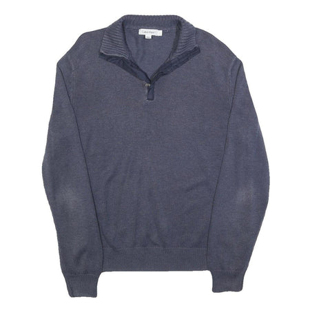 CALVIN KLEIN Mens Blue Plain Pullover Round Neck Basic Knit L Jumper Cotton