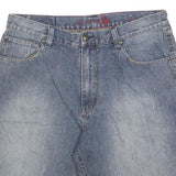 REUNION Mens Denim Blue Casual Shorts L W36 Cotton Blend Relaxed Fit