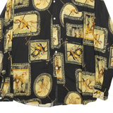 W TALL Mens Black & Yellow Polo Player Print Shirt L Casual Long Sleeve Button