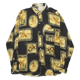 W TALL Mens Black & Yellow Polo Player Print Shirt L Casual Long Sleeve Button