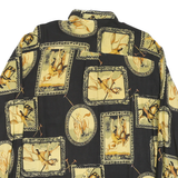 W TALL Mens Black & Yellow Polo Player Print Shirt L Casual Long Sleeve Button