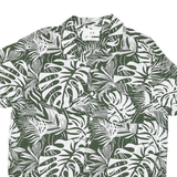 C&A Mens Green & White Leaf Print Shirt L Slim Fit Summer Casual Polyester