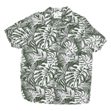 C&A Mens Green & White Leaf Print Shirt L Slim Fit Summer Casual Polyester
