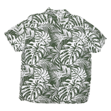 C&A Mens Green & White Leaf Print Shirt L Slim Fit Summer Casual Polyester
