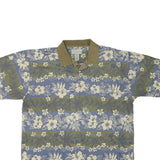 CUTTER & BUCK Mens Blue & Green Floral Short Sleeve Polo Shirt M Cotton Blend