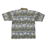 CUTTER & BUCK Mens Blue & Green Floral Short Sleeve Polo Shirt M Cotton Blend