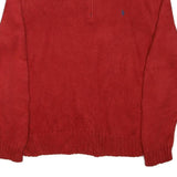 POLO RALPH LAUREN Mens Red Jumper Pullover Plain Half Zip Basic Knit XL Cotton