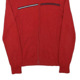 TOMMY HILFIGER Womens Red Zip Up Patterned Crew Neck Basic Knit M Cotton Blend