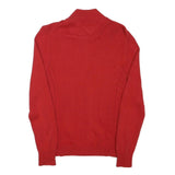 TOMMY HILFIGER Womens Red Zip Up Patterned Crew Neck Basic Knit M Cotton Blend