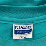 Wildlife Print Hanes Single Stitch T-Shirt - Large Blue Cotton Blend