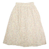 LONDON FOG Womens Cream Floral Midi Cotton Blend Pleated Skirt M Summer Casual