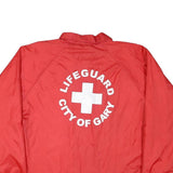 AUGUSTA Mens Red Polyester Blend Coach Jacket L Lifeguard Print Button Closure