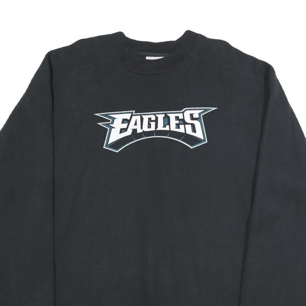 REEBOK Mens Black Eagles Crew Neck L Sweatshirt Cotton Blend Pullover