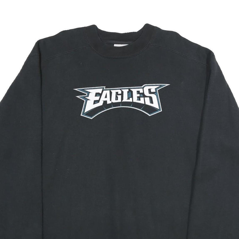REEBOK Mens Black Eagles Crew Neck L Sweatshirt Cotton Blend Pullover